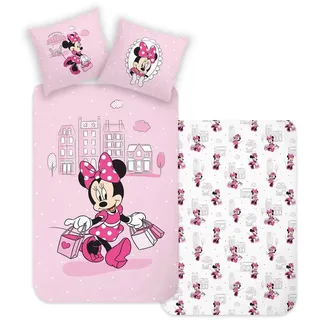 BERONAGE Wendebettwäsche Minnie Mouse Shopping Bettwäsche Linon / Renforcé, 100% Baumwolle, 2 teilig, 135x200 + 80x80 cm rosa