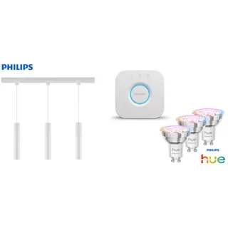 Philips Pendelleuchte 3er Spot Paxie Easy Link + Smart-Home Hue Bridge weiß 157 cm warmweiß-kaltweiß RGB