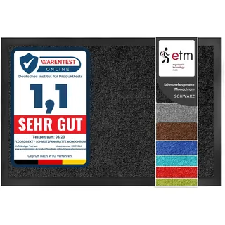 etm Schmutzfangmatte ColorLine | Türmatte in vielen Größen | Fußmatte für Innenbereich | Rutschfester Teppich für Flur, Haustür, Eingang, Eingangsbereich, Vorzimmer - Schwarz 200x400 cm