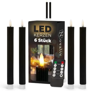 Stabkerzen LED mit Timer SCHWARZ 6 Stück Indoor 6 Stunden ECHTWACHS gerippt 23cm Höhe für Kerzen 2,2cm Durchmesser 2 AAA Batterien notwendig LED Stabkerzen 2er Set SCHWARZ (zwei Mal)