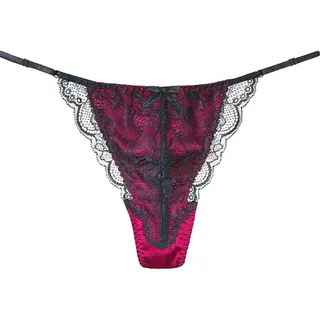 SilRiver Damen Seidensatin-Tanga, G-String, niedrig, Schwarze Spitze | Cheeky T-Back-Design,verstellbare Träger,schnelltrocknend,wie eine zweite Haut,atmungsaktiv–für ganztägigen Komfort - S-M
