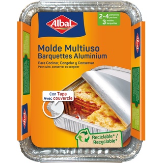 Philips Lighting Albal Aluminium, 22 x 17 x 3,5 cm, mit Deckel, Einweg, Backen, Einfrieren und Aufbewahren von Lebensmitteln, 2-4 Portionen, 3 Formen, 3 Stück, 3 Stück