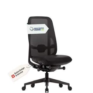 ofinto Cloud Premium Bürostuhl Schwarz | Ergonomischer Schreibtischstuhl mit Donati-Synchronmechanik & Komfortbezug | Office Chair ohne Armlehnen & ohne Kopfstütze | Drehstuhl mit 10 Jahre Garantie
