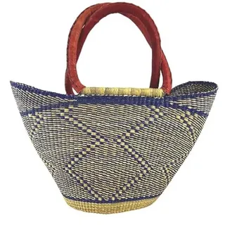 Bolga Tasche XXL - Das Original aus Ghana - Bunt - Fair Trade - Oval - Viele Farben - Afrikanische Korbtasche mit Ledergriff - Flechttasche 40-45 cm - Einkaustasche mit Wunschdesign (Konongo)
