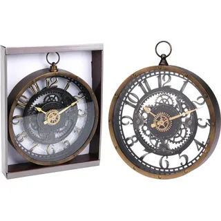 Industrielle Wanduhr 26,5 cm mit schwarzen Zahnrädern - Grau