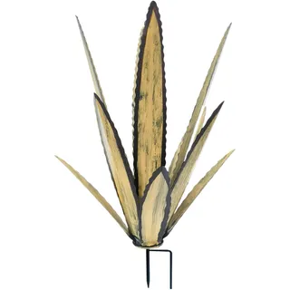 NASSMOSSE Metall Agave Pflanzen Outdoor Dekor mit Pfahl (Aprikose, klein) Metallblumen für außen, rustikale Metall-Kaktus-Hofkunst, wasserdichte Hof-Skulptur für den Außenbereich, für Garten, Hof,
