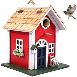 MEWANG Hängendes buntes Vogelhaus Garten Landhäuser Vogelhaus Höhle 24,6 cm Holz rot