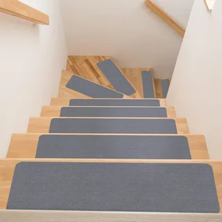 ANRO Treppenstufe Matte Stufenmatte selbsthaftend innen Treppenteppich Stufenteppich Treppenmatte rutschfest Treppenschutz 100x30cm Grau