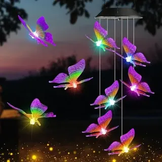 6 LED Lila Schmetterling Solar Windspiel Wasserdicht Garten Deko