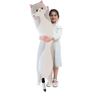 Kekeso Stofftiere Katzen Kissen Lange Kätzchen Süße Plüschtier Katze Kuscheltier Kawaii Plüsch Sofakissen Geschenke für Freunde Kinder (Grau, 90cm/35.43inch)