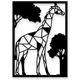 Namofactur LED Dekolicht Giraffe Deko Geschenke - LED Giraffen Wanddeko Holz Wandtattoo, LED fest integriert, Warmweiß schwarz