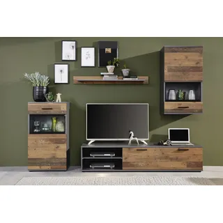 Home Affaire Wohnwand HOME AFFAIRE "Mansfield", braun (anthrazit matera, old woodfarben), B:246cm H:182cm T:37cm, Holzwerkstoff, Kastenmöbel-Sets, Wohnwand