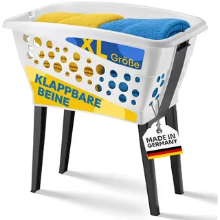 Gardissimo Wäschekorb Wäschewanne mit Beinen klappbar mit Füßen 50 L Inhalt (Wäschekorb mit Beinen), mit klappbaren Beinen 50 Liter Inhalt weiß