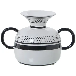 DRW Vase mit Griffen aus Keramik, dekoriert in Schwarz und Weiß, 26 x 19 x 19 cm