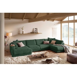 KAWOLA Wohnlandschaft MADELINE, Sofa U-Form Cord, Longchair rechts od. links, versch. Farben grün