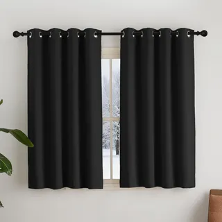 NICETOWN Blickdichte Kurze Gardinen mit Ösen Vorhang Schwarz Thermovorhang | H137 x B107 cm, Bistrogardine 2er Set, Thermo Gardinen Kälteschutz, Scheibengardinen Modern, Curtains for Living Room