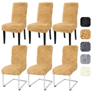 luxuskollektion Stuhlhusse Hochflor Beige 6er Set