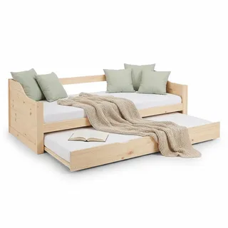 Homestyle4u Ausziehbett 90 x 200 cm Kiefer massiv braun