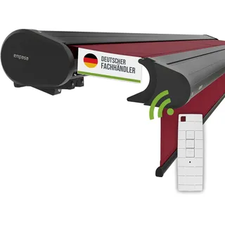 empasa Elektrische Vollkassettenmarkise 'Premium' Kassettenmarkise Gelenkarmmarkise Markise Sonnenschutz mit manuell ausfahrbarem Volant, komplett vormontiert, Farbe:weinrot, Größe:3.5 x 2.5 m