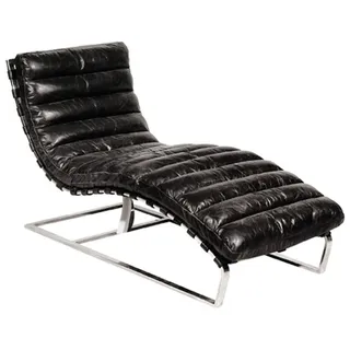 Casa Padrino Luxus Echtleder Vintage Oviedo Liege / Sessel Schwarz - Leder Sessel Art Deco Lounge Relax Sessel