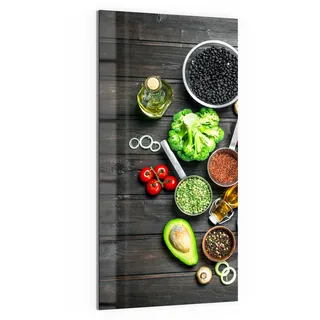 DEQORI Glas-Magnettafel | 50x100 cm groß | Motiv Gesunde Nahrungsmittel | Memo-Board aus Glas | Magnetboard inkl. Magnete, Stift & Tuch für Küche & Büro | Tafel magnetisch & beschreibbar