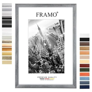 FRAMO Holz Bilderrahmen 50 x 75 cm nach Maß - Grau gewischt | Farbe/Größe wählbar | inkl. entspiegeltes Acrylglas | Rahmen für Puzzle | Foto | Poster