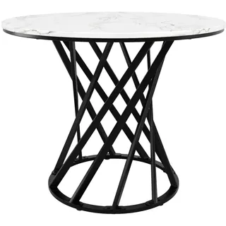 OKWISH Esstisch MDF in Weiß mit schwarzem Metallgestell, rund, 80x80x76 cm, pflegeleicht, mit verstellbaren Füßen