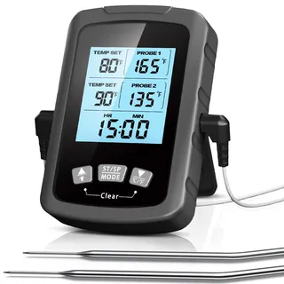 CIRYCASE Fleischthermometer Digital, Schnell & Präzise Ablesbares Ofenthermometer mit Zwei 16,3cm Edelstahlsonden, Grillthermometer mit Auto ON/OFF, Timer & LCD Bildschirm, für Kochen, BBQ, Küche