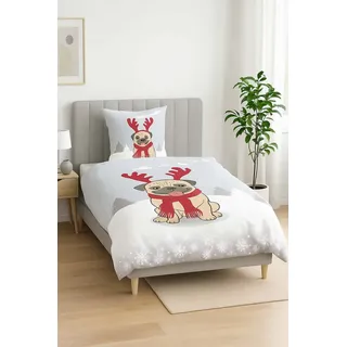 Casa Colori Bettwäsche Fleece Winter mit RV Garnitur 2 tlg. 135x200 cm, Fleece, 2 teilig, Grau mit Hund Mops grau