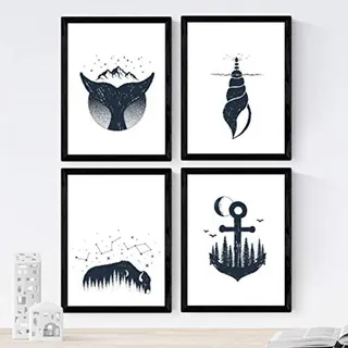 POSTER Set mit 4 Marino Wald A3 Schwarzer Rahmen