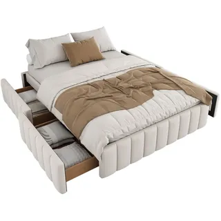 Stilvora Polsterbett, Beige, Textil, 4 Schubladen, 1-Zonen, 140x200 cm, Schlafzimmer, Betten, Polsterbetten