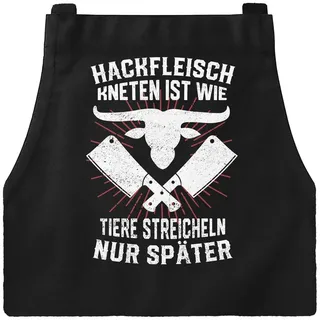 MoonWorks Grillschürze Herren-Grillschürze mit Spruch Lustig Hackfleich kneten ist wie Tiere, mit kreativem Aufdruck schwarz