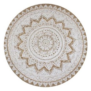 vidaXL Teppich Jute Rund Geflochten, Ø 150cm, Florhöhe 6mm, braun/weiß