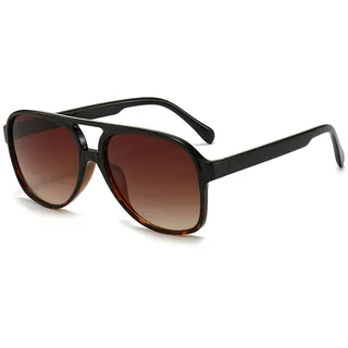 RUNHUIS Vintage Herren Polarisiert Sonnenbrille Damen Retro 70er Klassisch überdimensional großer Rahmen Pilotensonnenbrille(Schwarz-Leopard/Tee polarisiert)