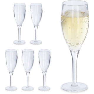 Relaxdays Sektgläser Kunststoff, 6er Set, bruchfest, BPA-frei, Mehrweg Champagner Gläser, 50 ml, Sektbecher, transparent