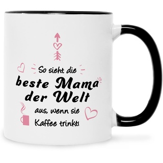 Bedruckte Tasse mit Spruch - So sieht die Beste Mama der Welt aus - Geschenk für Mama Oma zum Muttertag Geburtstag Weihnachten - Geschenk für die beste Mutter - Farbe: Mama V2 Schwarz & Weiß