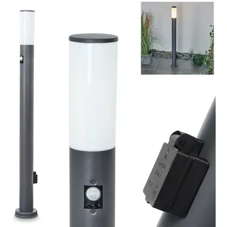 HOFSTEIN Wegeleuchte Caserta, Außenwegeleuchte mit Bewegungsmelder und Steckdose aus Metall/Kunststoff in Anthrazit/Weiß, Außenleuchte für Garten, Außenbereich, Hof, Terrasse, Höhe 110 cm, E27, IP44