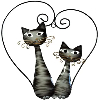 Kaufhaus le petit Wanddekoobjekt Katze Wanddeko Katzen Paar Deko Garten Figur Skulptur Wandbild Objekt, Dekofigur Dekoskukptur Dekoobjekt Tierfigur Katzenfigur aus Metall