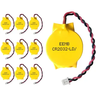 EEMB 10 Stück CR2032 CMOS Batterie 3V mit Draht und MOLEX Stecker Motherboard