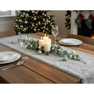 KAMACA Tischläufer 28×200 cm Kuschelfell in Lammfell-Optik Flauschiges Tischband Winter Weihnachten für Esstisch Sideboard Couchtisch weich zum ...