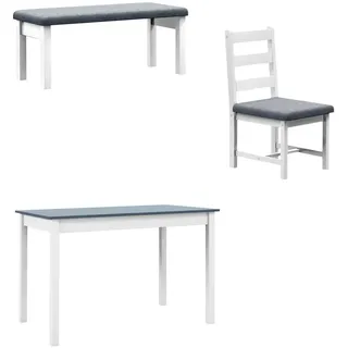 Homcom Essgruppe, Esstisch mit Gepolsterten Stühlen, Bank, 4-Teiliges Esstisch-Set Esszimmergruppe mit Leinenoptik, Kiefernholz, Grau, Weiß Aosom