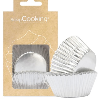ScrapCooking - 48 Stück Cupcake-Formen Silber - Muffinförmchen Papier - Deko Backförmchen - Dekorative Tassenhalter für Geburtstag, Metallic - 5066