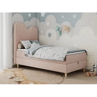 MKS MÖBEL Kinderbett FLOW, Boxspringbett für Kinder, mit hohem Kopfteil, Einzelbett mit Matratze rosa 90 cm x 187 cm x 55 cm