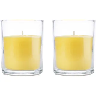 2 Stück Duftkerzen Citronella im Glas 8.5x7cm, Gelb Duftkerzen Pflanzliches Wachs, 28 Stunden Verbrennung