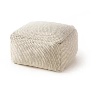 benuta Pure - Handgefertigter Woll Pouf Rocco Weiß 55x55x30 cm