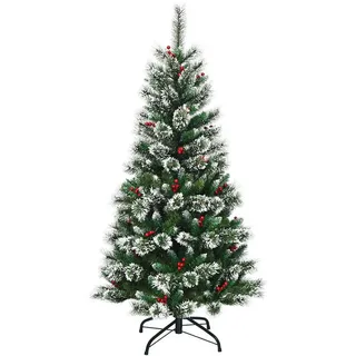 COSTWAY Künstlicher Weihnachtsbaum, 339 schneebedeckte Zweige aus PVC grün|rot|weiß Ø 73 cm x 150 cm