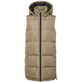 Noisy May Damen Lange Puffer Weste | Wattierte Stepp Übergangsjacke ohne Ärmel | mit Kapuze & Zip NMAURORA, Farben:Beige, Größe:38 - M