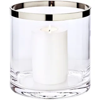 EDZARD Windlicht Molly, Kerzenhalter aus mundgeblasenem Kristallglas mit Platinrand, Glas für Stumpenkerzen Höhe 18 cm, Durchmesser 18 cm