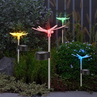 9x LED Solar Lampen Lotoblume Außen Steck Leuchten Libelle Schmetterling Farbwechsel Strahler