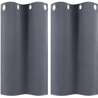PiccoCasa 2er Set Gardine für Küche Polyester Scheibengardine Kurzgardine Blickdicht Kleine Gardine Grau 90H x 74B cm